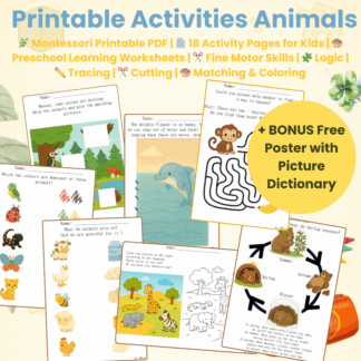 Montessori school worksheets Animals (Edition 2) + FREE GIFT