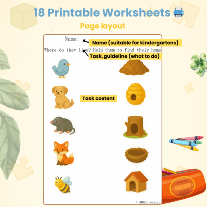 Montessori school worksheets Animals (Edition 1) + FREE GIFT - Image 4